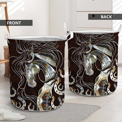 Horse Faux Wood Print Horse Storage Basket 0622