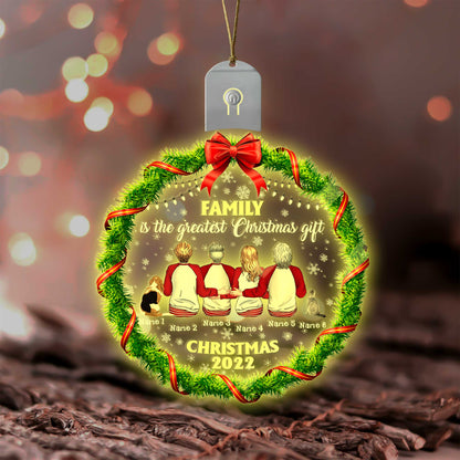 Family Is The Greatest Christmas Gift - Personalized Christmas Family Round Led Acrylic Ornament