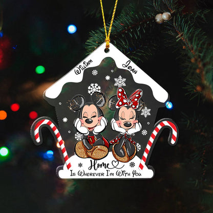 Home Is Wherever I Am With You - Personalized Christmas Mouse Transparent Ornament