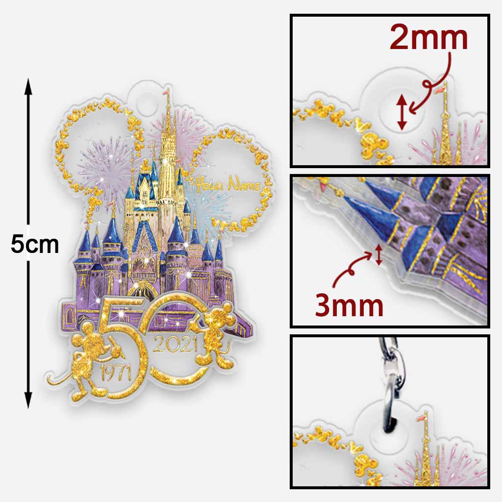 50th Anniversary Of Magic - Personalized Mouse Ears Castle Transparent Keychain