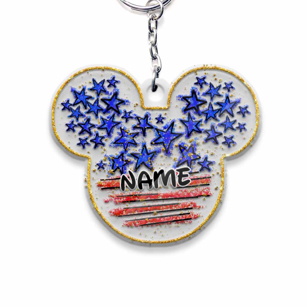 Stars And Stripes Mouse Ears - Personalized Independence Day Transparent Keychain (Printed On Both Sides)