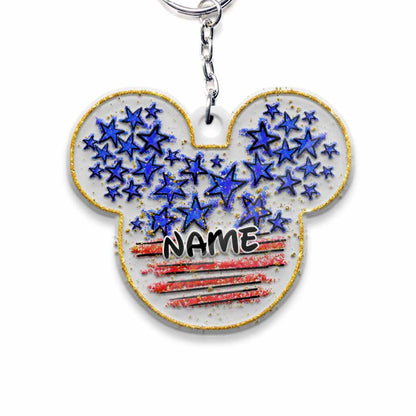 Stars And Stripes Mouse Ears - Personalized Independence Day Transparent Keychain (Printed On Both Sides)