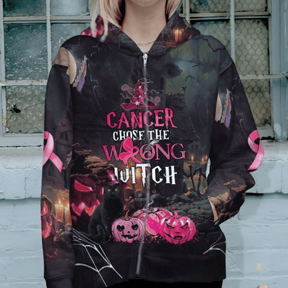 Breast Cancer Chose The Wrong Witch - Breast Cancer Awareness All Over T-shirt and Hoodie 0822
