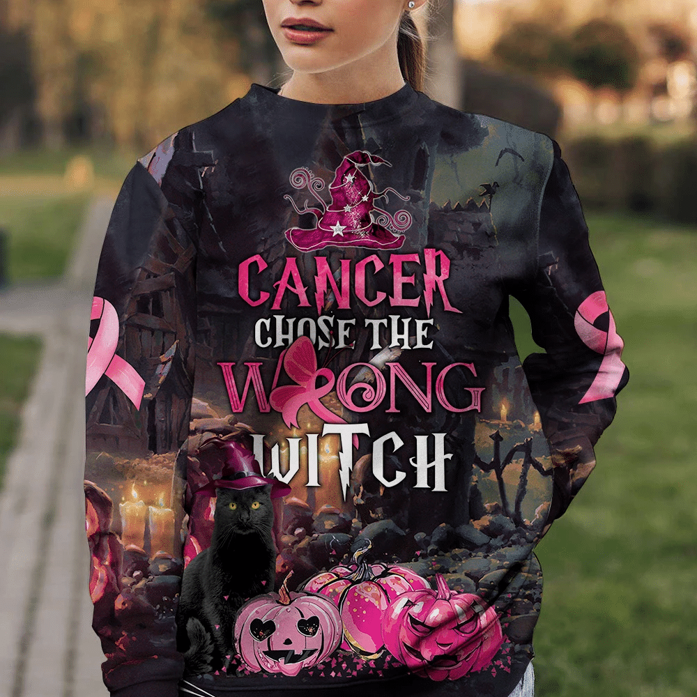 Breast Cancer Chose The Wrong Witch - Breast Cancer Awareness All Over T-shirt and Hoodie 0822