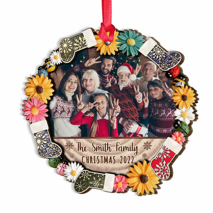Family Snowflakes Flowers - Personalized Christmas Family Layered Wood Ornament