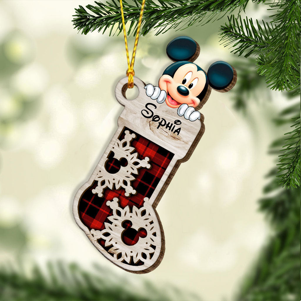 Magical Mouse Ears Sock - Personalized Christmas Mouse Layered Wood Ornament