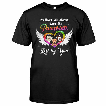 My Heart Will Always Wear The Pawprints - Personalized Dog T-shirt and Hoodie With Faux Glitter Print
