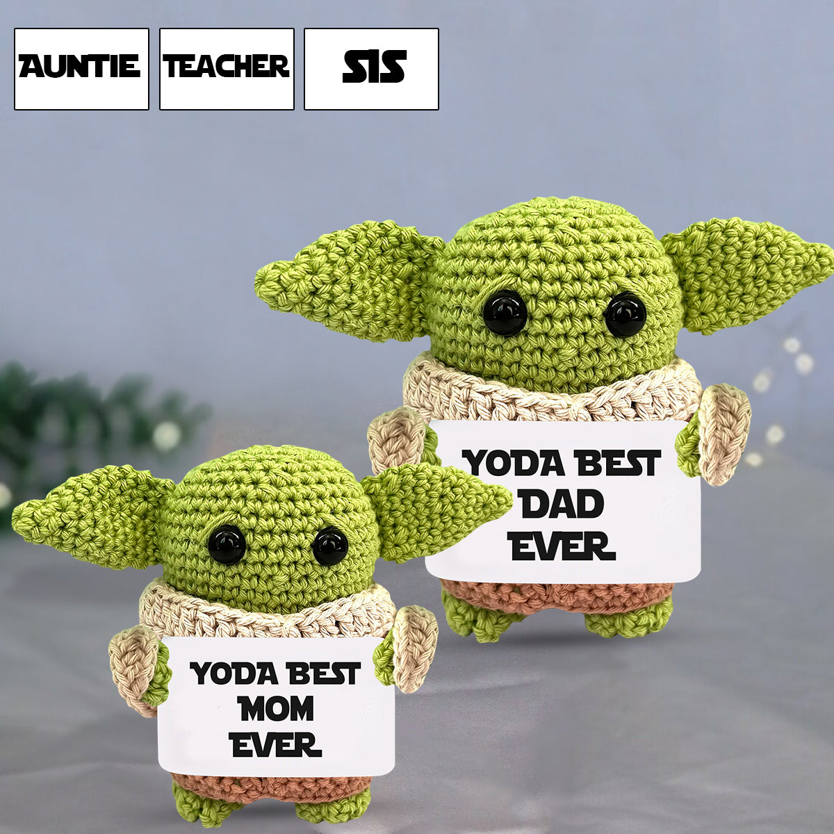 Best Mom / Dad / Grandma / Granpa / Aunt / Uncle / Sister / Brother Ever - Personalized The Force Hand Knitted Figurine