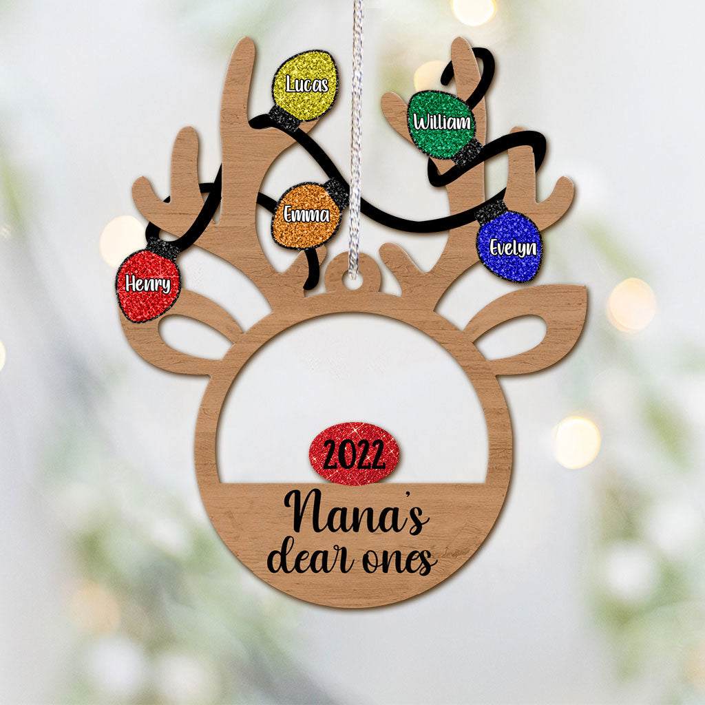 Nana's Dear Ones - Personalized Christmas Grandma Ornament With Faux Glitter Pattern Printed (Printed On Both Sides)