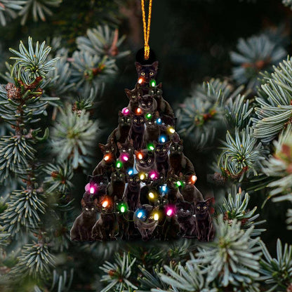 Black Cat Christmas Tree - Cat Ornament (Printed On Both Sides) 1022