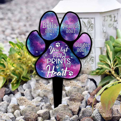 You Left PawPrints On My Heart - Personalized Dog Acrylic Garden Sign (Printed On 1 Side)