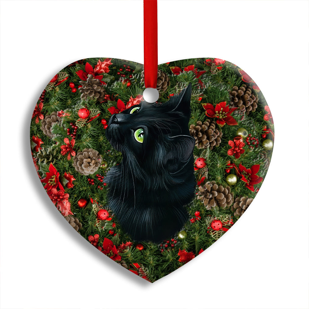 Christmas Black Cat Meowy Catmas - Cat Ornament (Printed On Both Sides) 1022