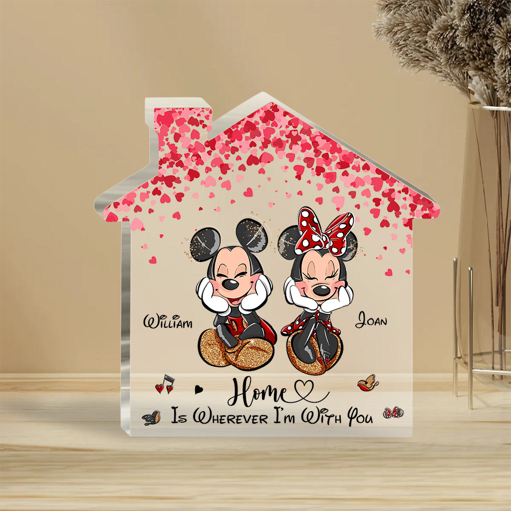 Home Is Wherever I'm With You - Personalized Couple Mouse Custom Shaped Acrylic Plaque