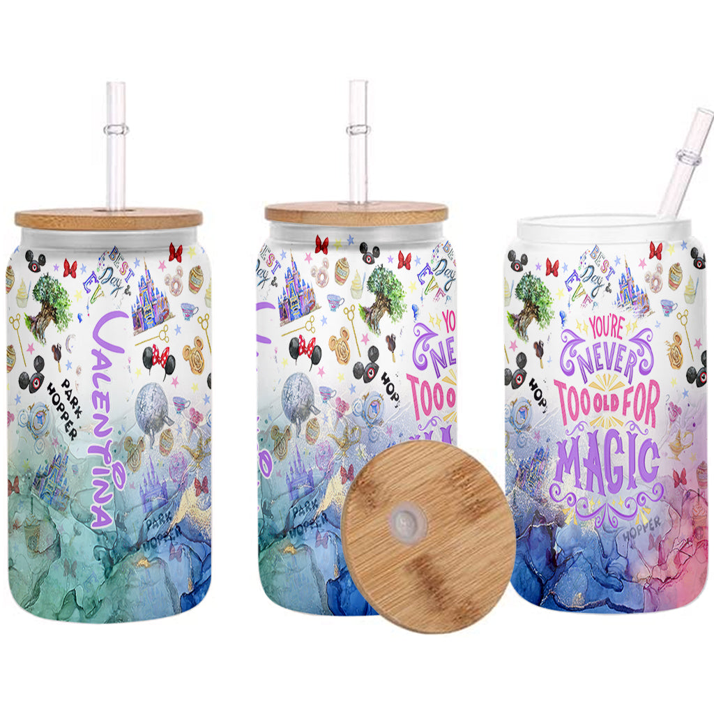 Park Hopper Never Too Old For Magic - Personalized Mouse Can Glass