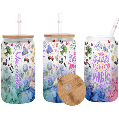 Park Hopper Never Too Old For Magic - Personalized Mouse Can Glass