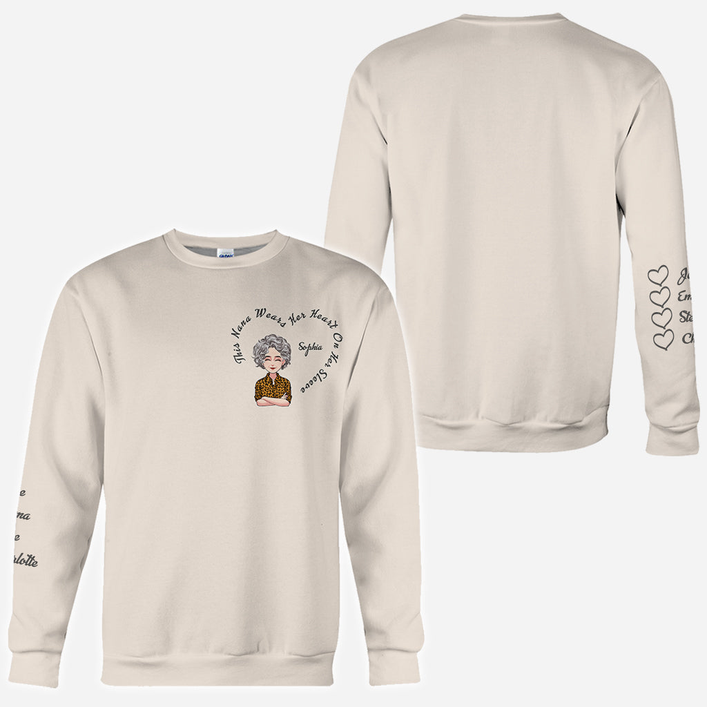 This Nana Wears Her Heart - Personalized Mother's Day Grandma All Over Hoodie