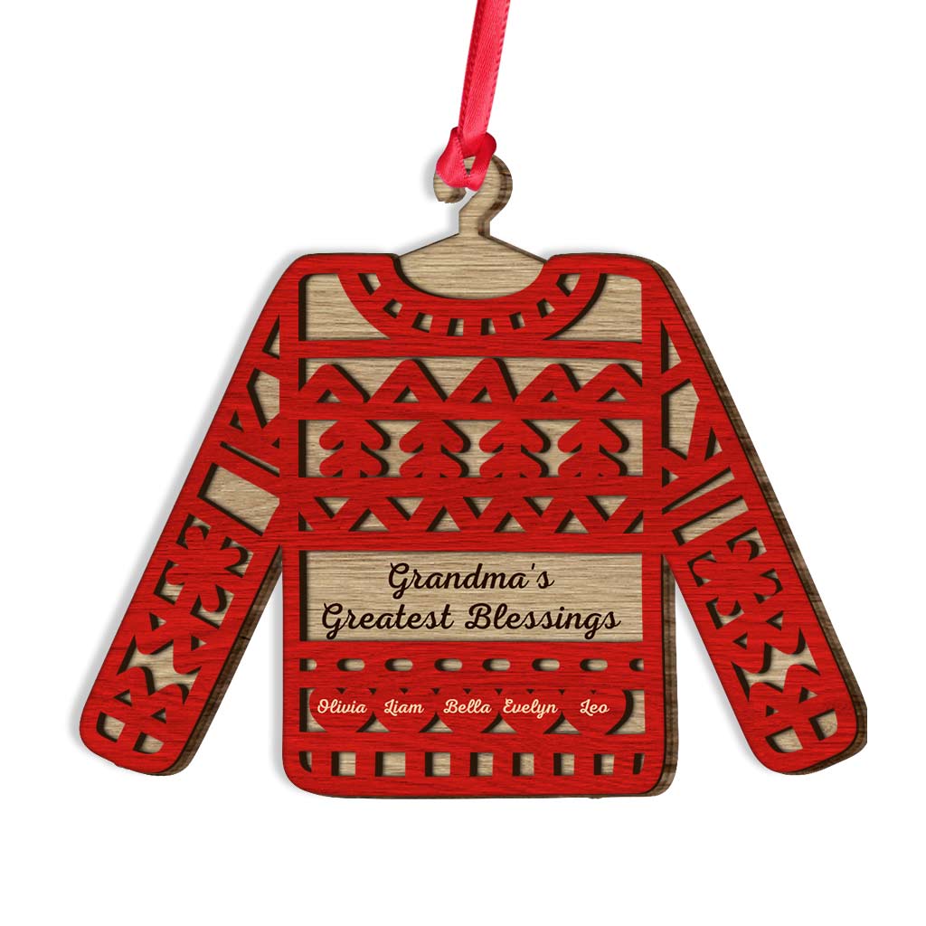 Grandma's Sweater Greatest Blessings - Personalized Christmas Layered Wood Ornament