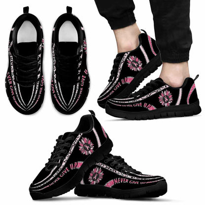 Never Give Up Pink Ribbon Leopard Sunflower - Pink October Breast Cancer Awareness Sneakers