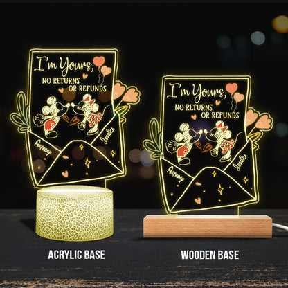 I’m Yours No Returns Or Refunds - Personalized Couple Mouse Shaped Plaque Light Base