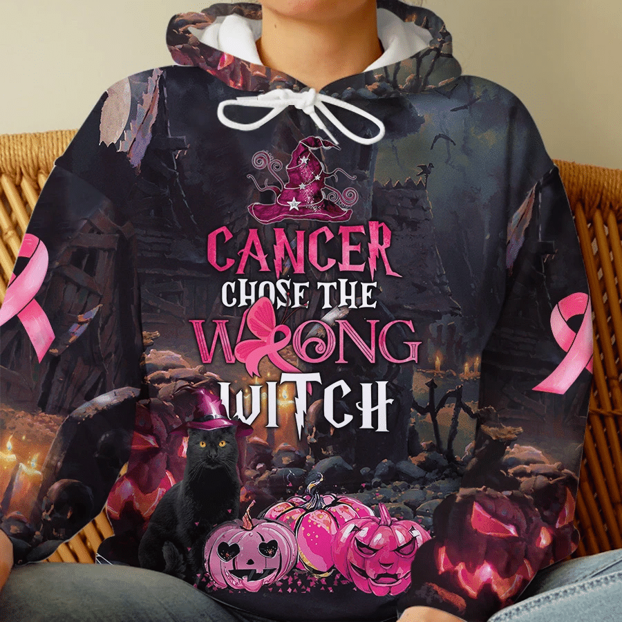 Breast Cancer Chose The Wrong Witch - Breast Cancer Awareness All Over T-shirt and Hoodie 0822