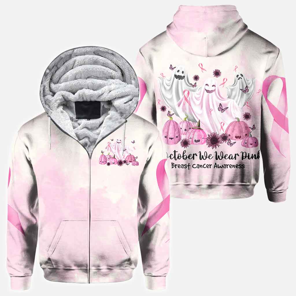 Boo in October We Wear Pink Breast Cancer Awareness All Over T-shirt and Hoodie
