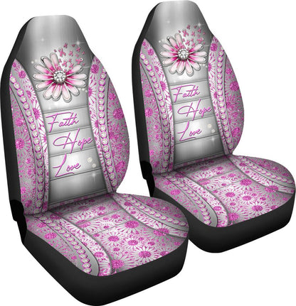 Faith Hope Love Faux Glitter Print Breast Cancer Awareness Seat Covers 0622