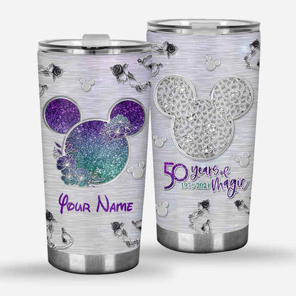 50 Years Of Magic - Personalized Mouse Tumbler With Metal Pattern Print