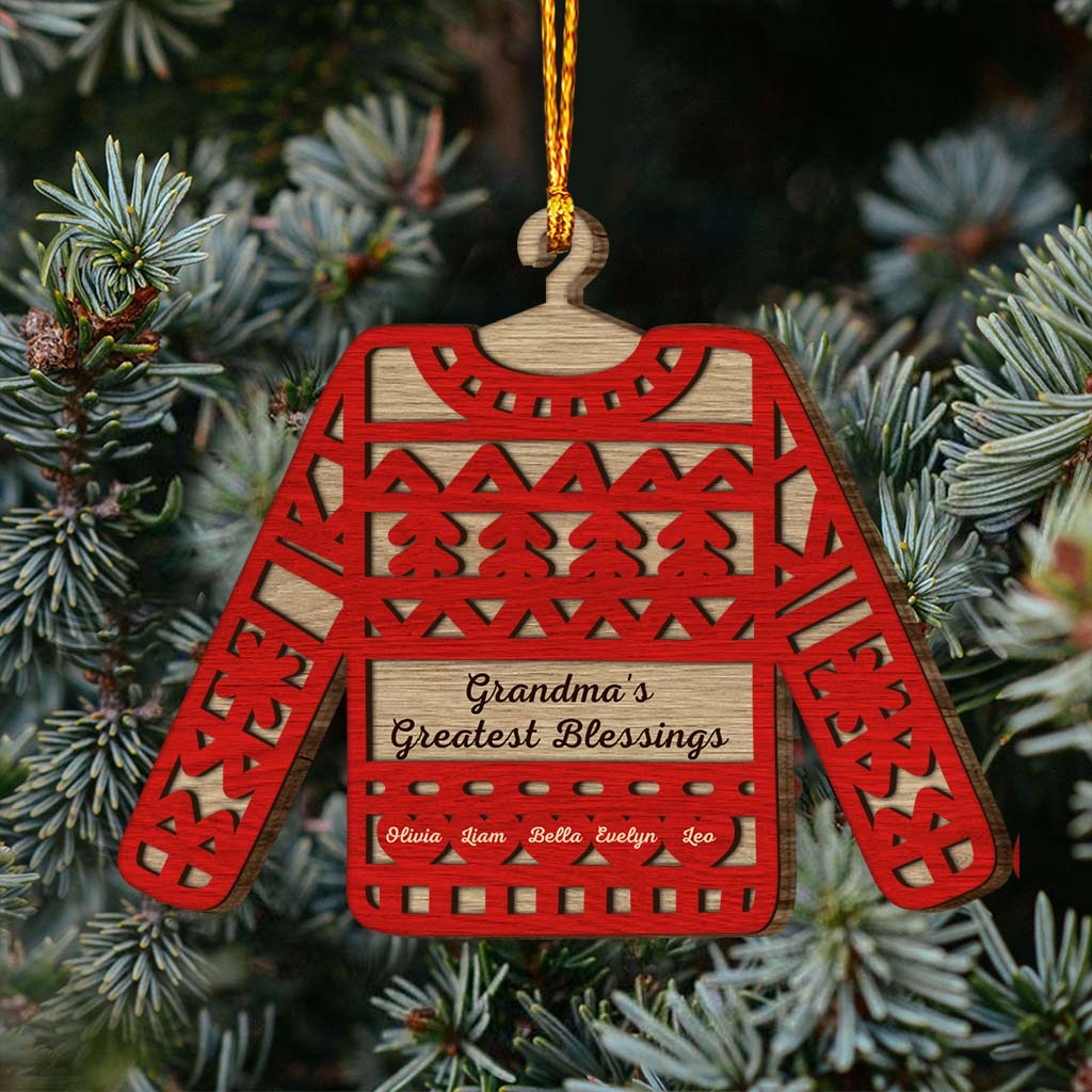 Grandma's Sweater Greatest Blessings - Personalized Christmas Layered Wood Ornament