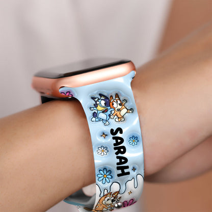 Mom Era Cute Blue Dog - Personalized Mother Apple Watch Band