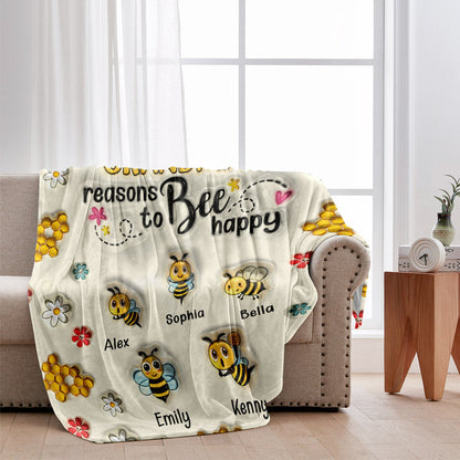 Grandma's Reasons To Bee Happy - Personalized Grandma Blanket