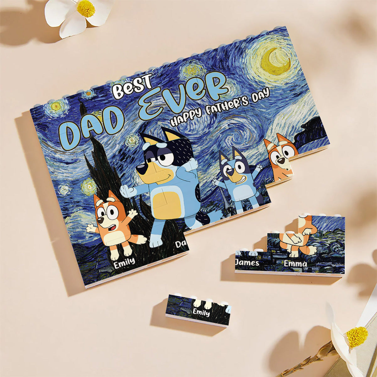 Best Dad Ever - Personalized Father One-sided Horizontal Rectangle Building Brick Blocks