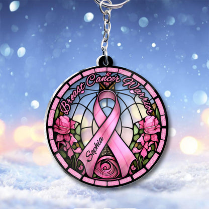 Breast Cancer Warrior - Personalized Breast Cancer Awareness Custom Shaped Keychain