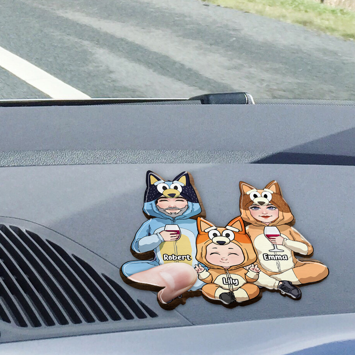 Blue Puppies Family - Personalized Family Shaped Car Visor Clip