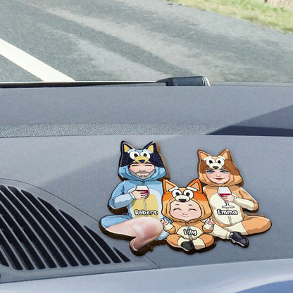 Blue Puppies Family - Personalized Family Shaped Car Visor Clip