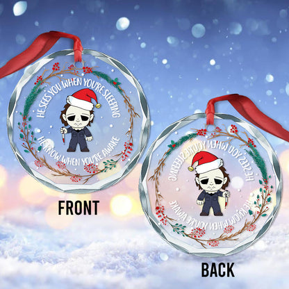 Horror Movies Characters Funny Christmas Ornament - Personalized Round Shaped Glass Ornament