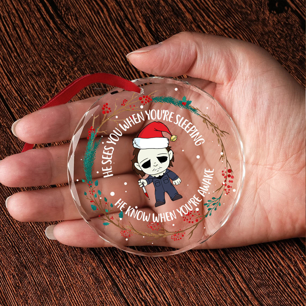 Horror Movies Characters Funny Christmas Ornament - Personalized Round Shaped Glass Ornament