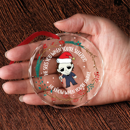 Horror Movies Characters Funny Christmas Ornament - Personalized Round Shaped Glass Ornament