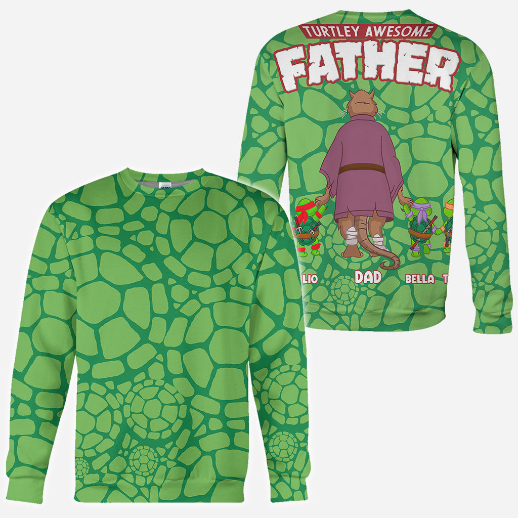Turtley Awesome Father - Personalized Green Turtles All Over Shirt