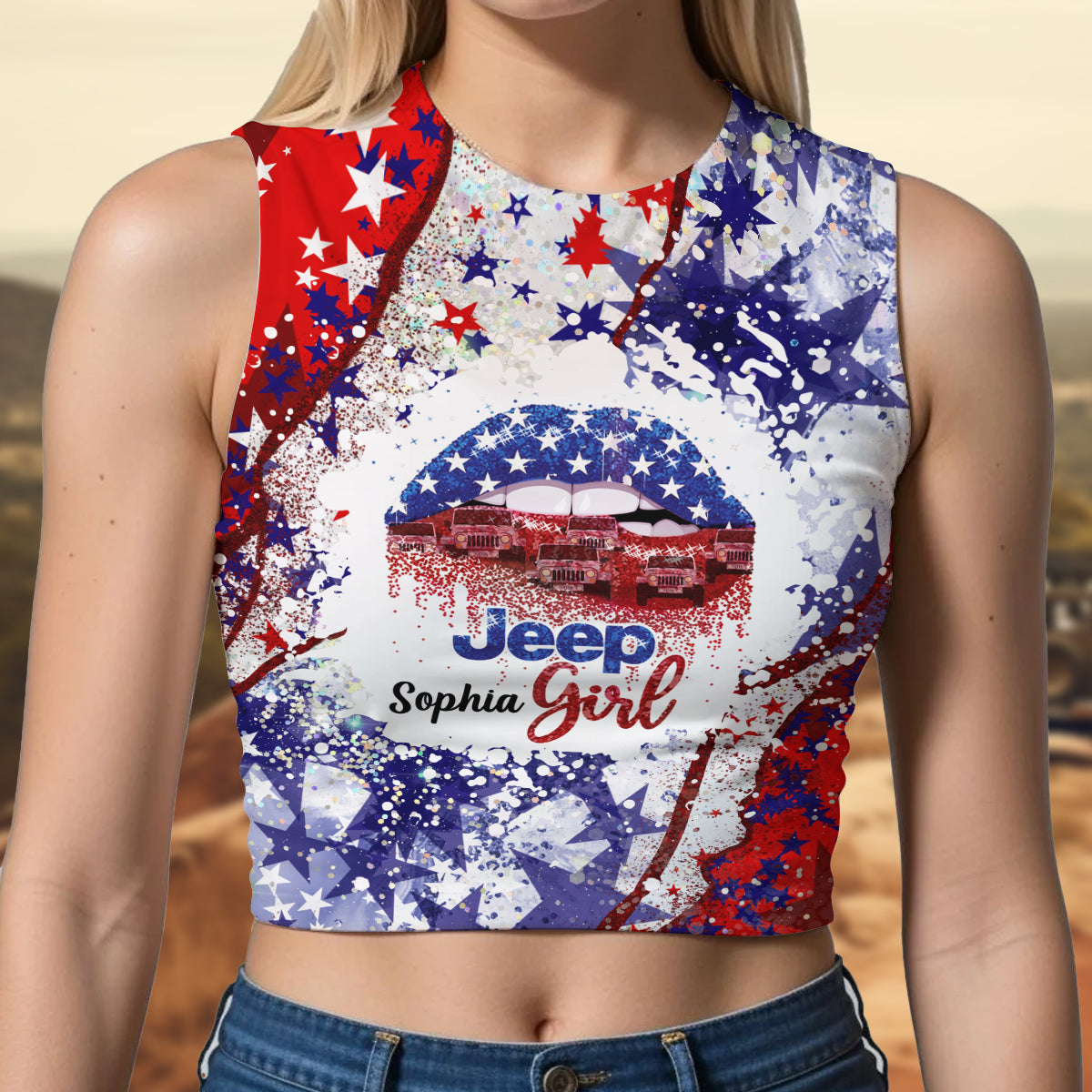 Jeep America Girl - Personalized Car Crop Tank Top