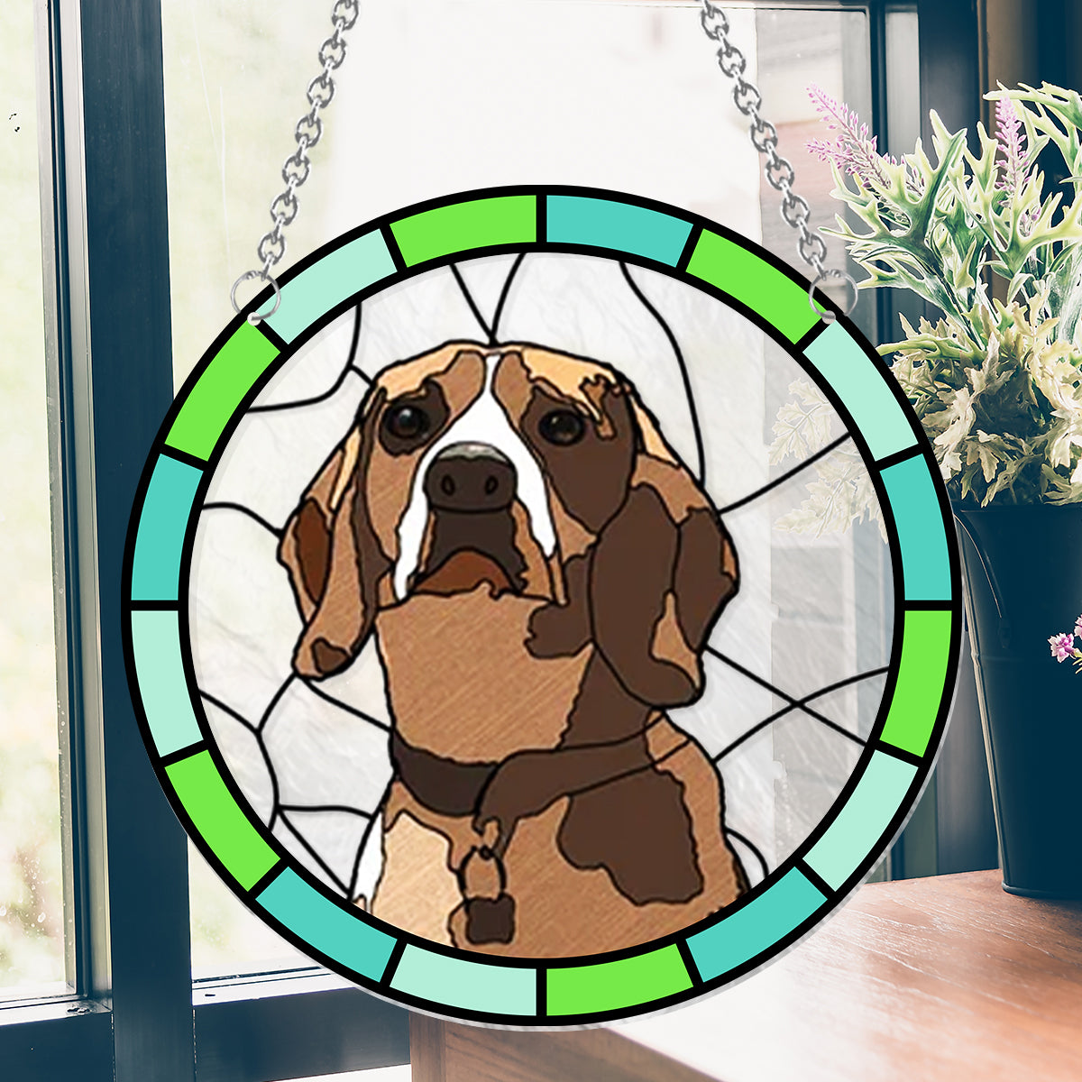 Custom Dog Portrait Picture - Personalized Dog Window Hanging Suncatcher Ornament