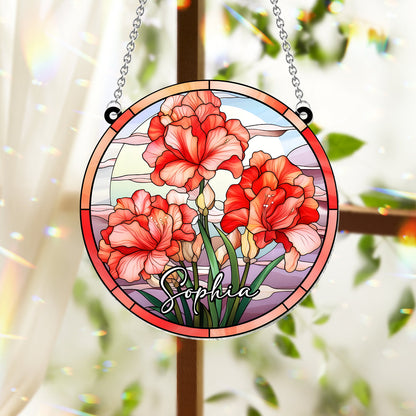 Stained Glass Birth Month Flowers - Personalized Birthday Window Hanging Suncatcher Ornament