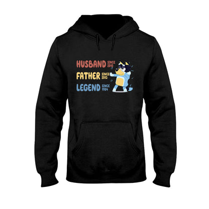 Husband Father Grandpa Legend Cool Blue Dog - Personalized Grandpa T-shirt And Hoodie