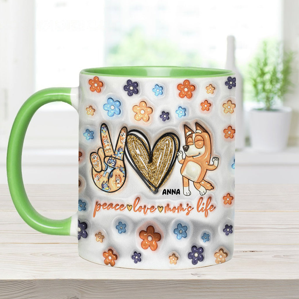 Peace Love Mom's Life Cool Blue Dog - Personalized Mother Accent Mug