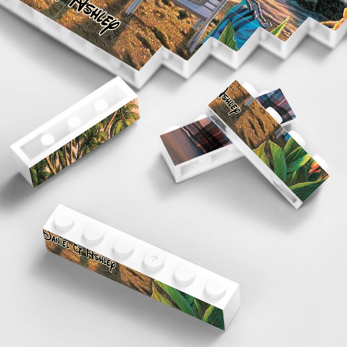 Couple Beach Tropical Landscape - Personalized Mouse One-sided Horizontal Rectangle Building Brick Blocks