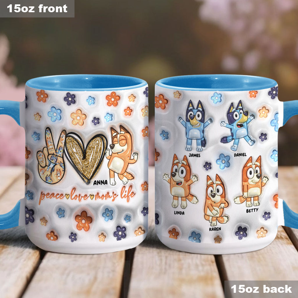 Peace Love Mom's Life Cool Blue Dog - Personalized Mother Accent Mug