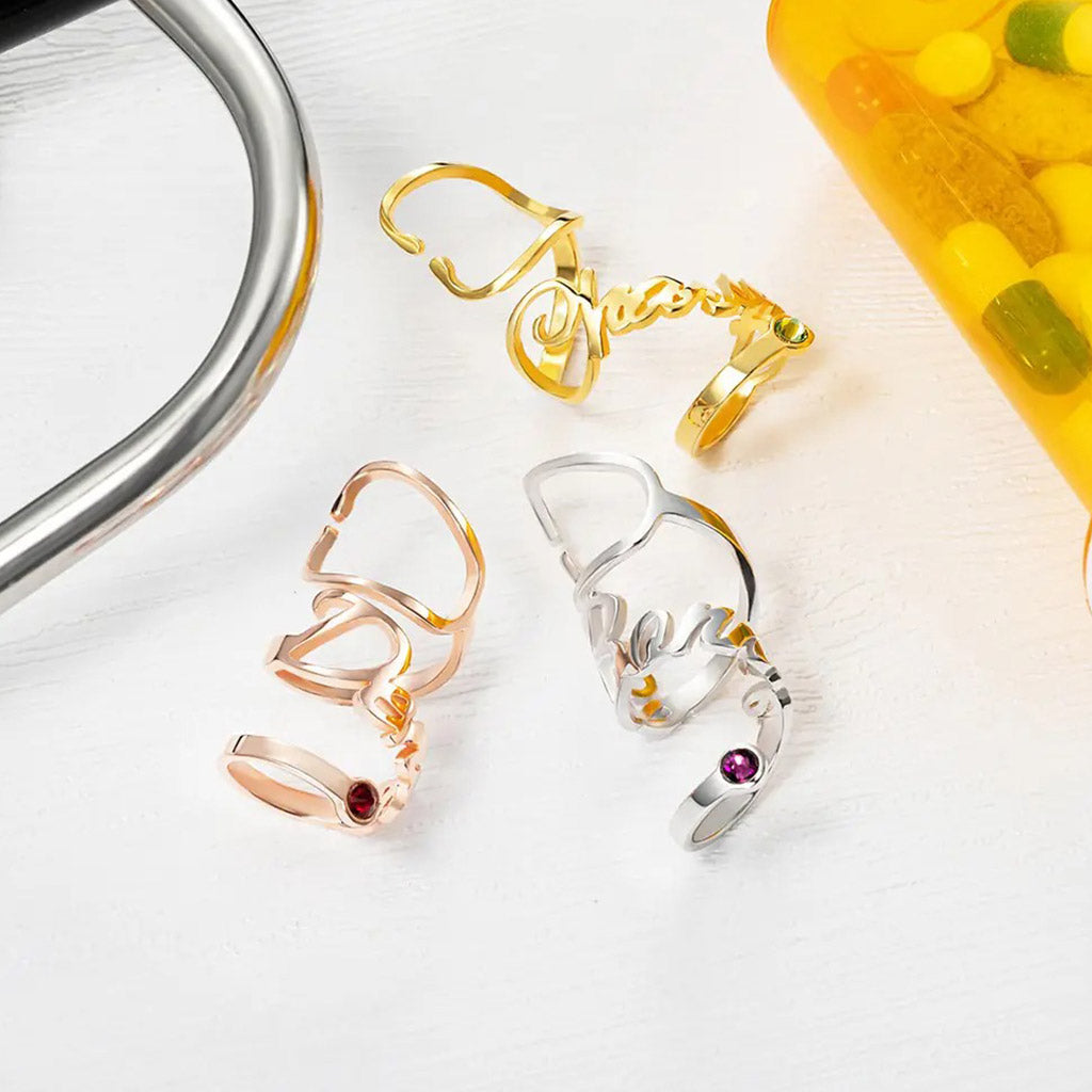 Stethoscope Tag With Name And Birthstone - Personalized Nurse Stethoscope Tag