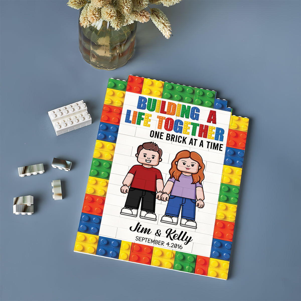 Building A Life Together - Personalized Couple Vertical Rectangle Building Brick Blocks Printed On Both Sides