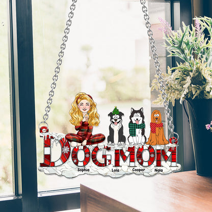 Dog Mom Christmas - Personalized Dog Window Hanging Suncatcher Ornament