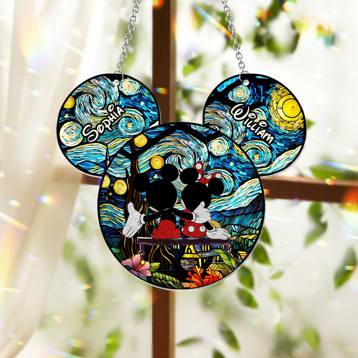 Romantic Mouse Couple - Personalized Mouse Window Hanging Suncatcher Ornament