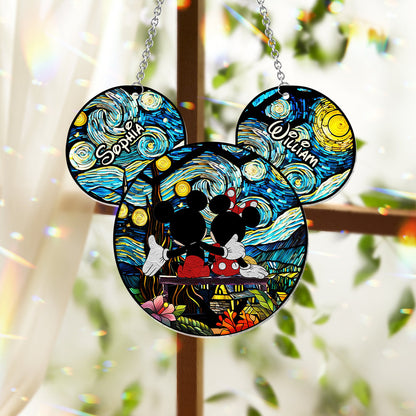 Romantic Mouse Couple - Personalized Mouse Window Hanging Suncatcher Ornament